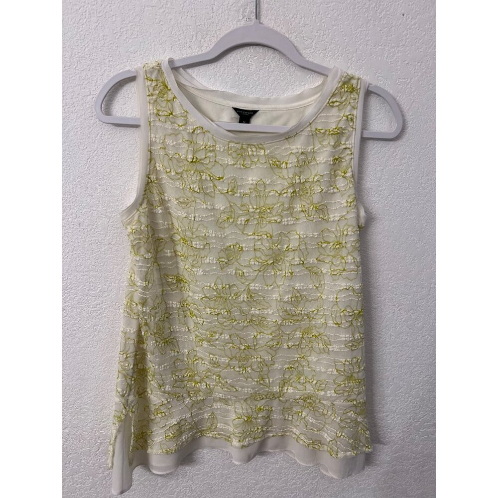 Ann Taylor Womens Yellow Floral Lace Sleeveless Top size medium